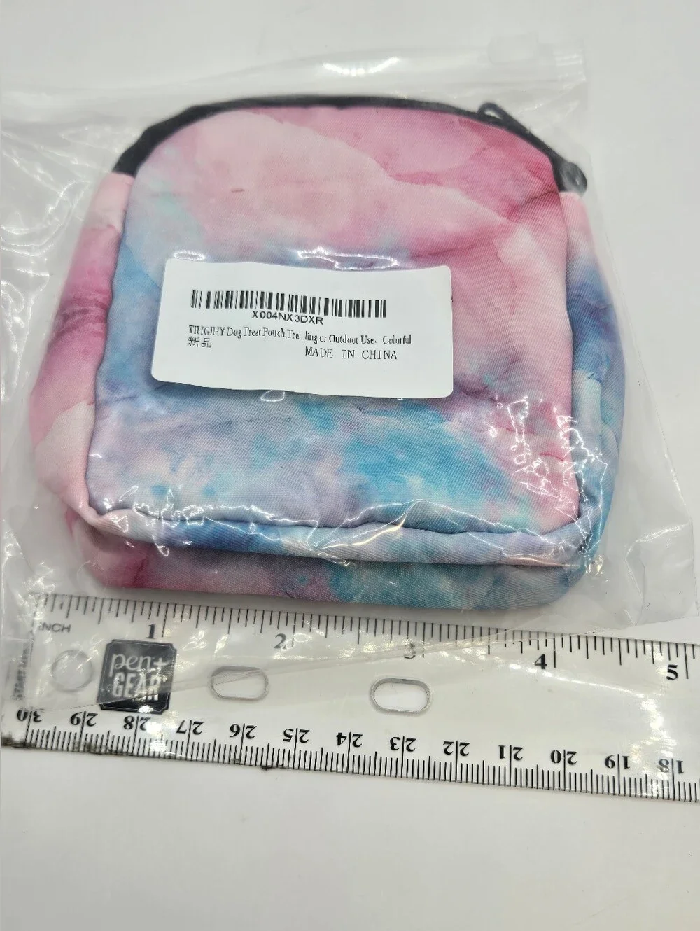 Dog Treat Training Pouch Tie Dye Pink Blue Hands-Free Reward Bag with Clip